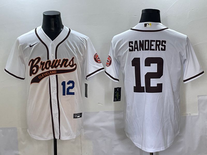 Men 2025 Cleveland Browns #12 Sanders White Joint Name Nike Limited NFL Jersey style 3